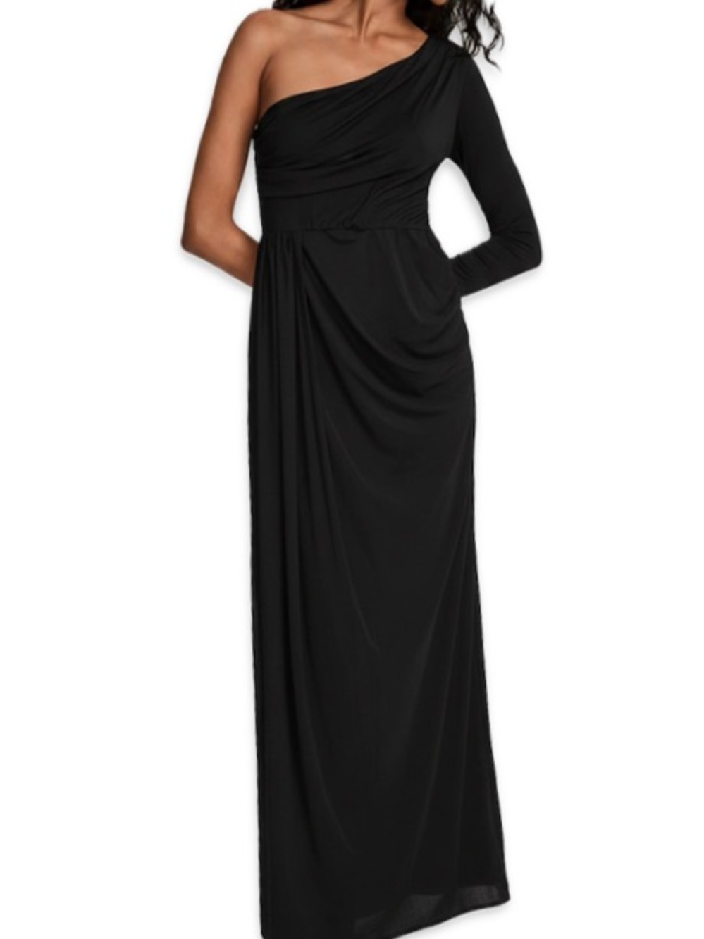 Black One Shoulder Maxi Gown Long Sleeve Ruched Formal Gala Wedding Dress XXL